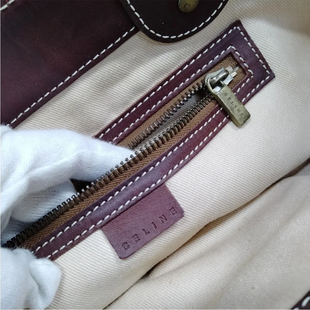 Celine Triomphe Cream and Brown Tote Bag EUC - Picture 7 of 10